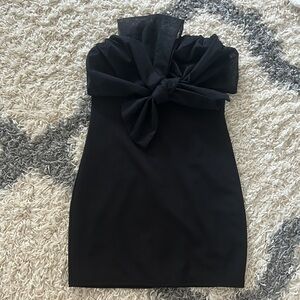 Blue Blush black strapless bow mini dress